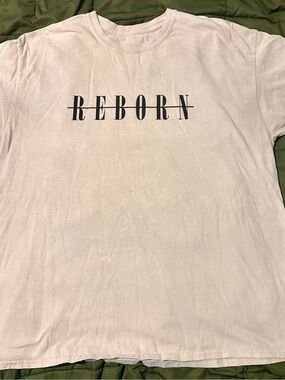 Fashion Nova White 'REBORN' Graphic Crew Tee